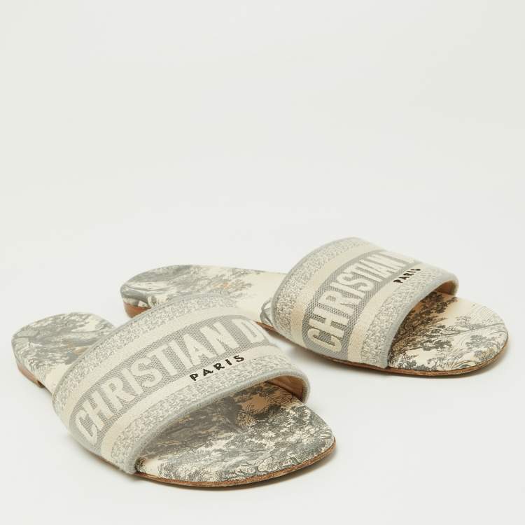 Pre Owned Dior Grey Canvas Dway Flat Slides Size 38.5