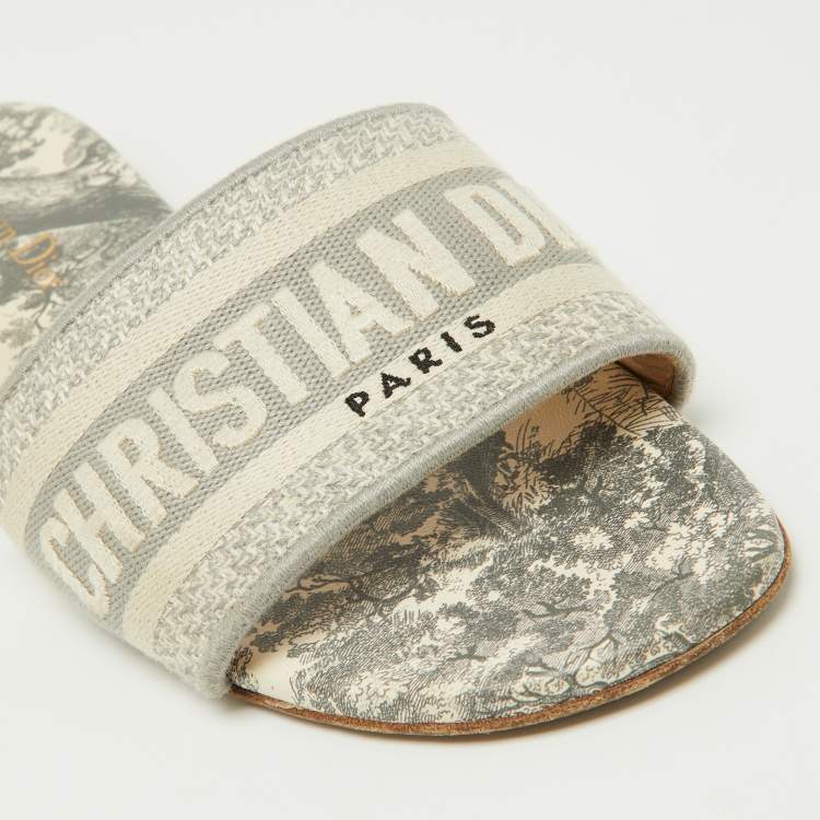 Pre Owned Dior Grey Canvas Dway Flat Slides Size 38.5