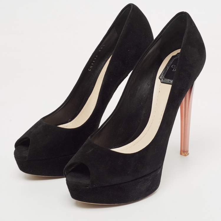 Pre Owned Dior Black Suede Peep Toe Platform Pumps Size 39.5 