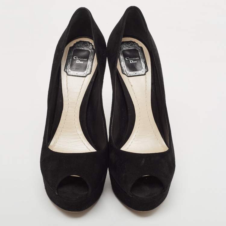 Pre Owned Dior Black Suede Peep Toe Platform Pumps Size 39.5 