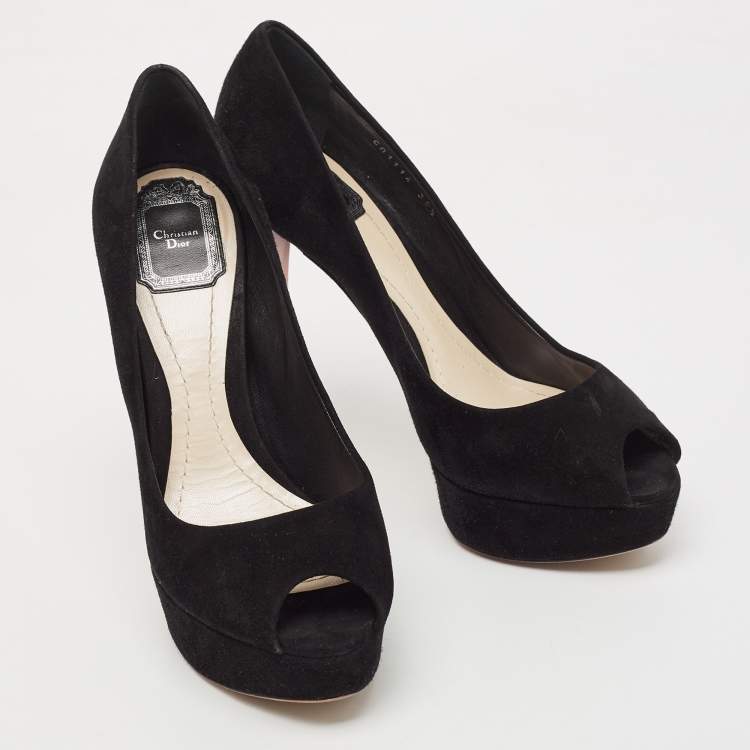 Pre Owned Dior Black Suede Peep Toe Platform Pumps Size 39.5 