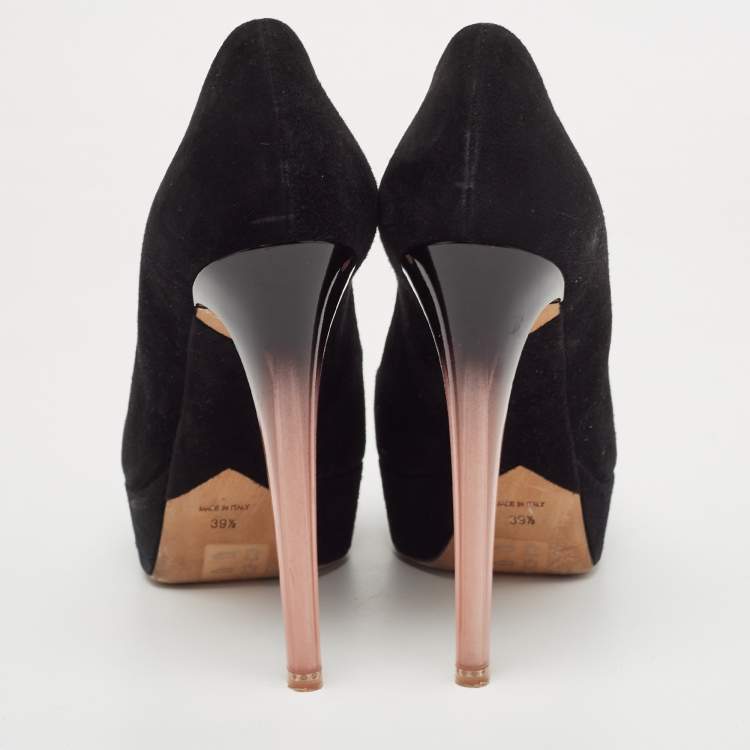 Pre Owned Dior Black Suede Peep Toe Platform Pumps Size 39.5 