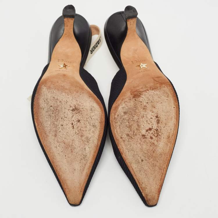 Pre Owned Dior Black Canvas J'Adior Slingback Pumps Size 38.5