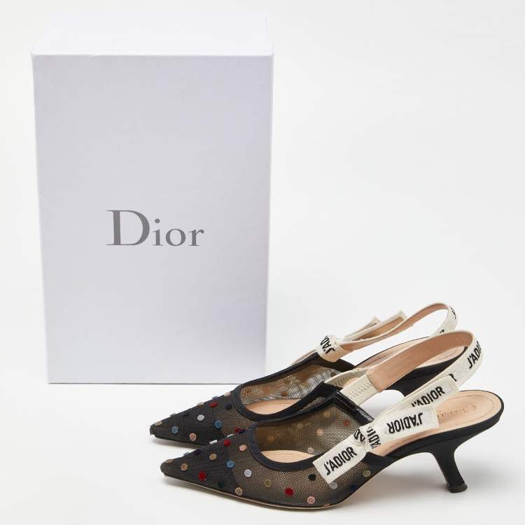 Pre Owned Dior Black Canvas and Mesh J'adior Slingback Pumps Size 37.5