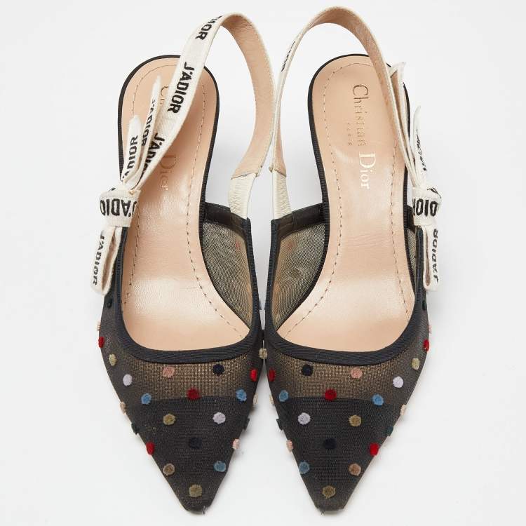 Pre Owned Dior Black Canvas and Mesh J'adior Slingback Pumps Size 37.5
