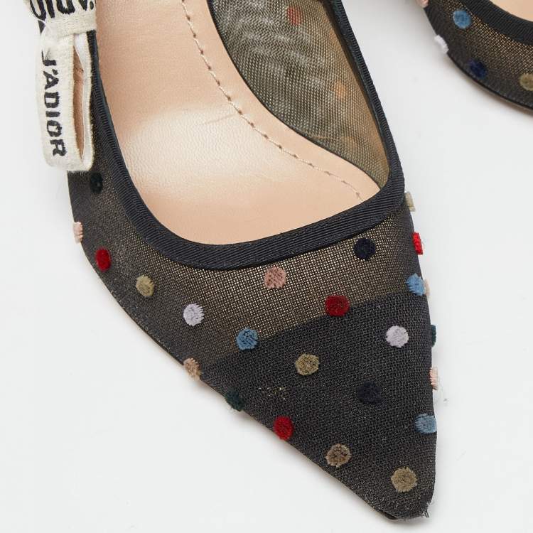 Pre Owned Dior Black Canvas and Mesh J'adior Slingback Pumps Size 37.5