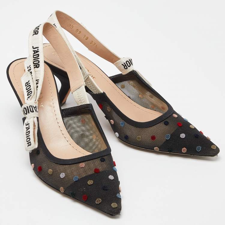 Pre Owned Dior Black Canvas and Mesh J'adior Slingback Pumps Size 37.5