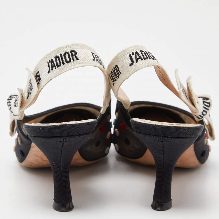 Pre Owned Dior Black Canvas and Mesh J'adior Slingback Pumps Size 37.5