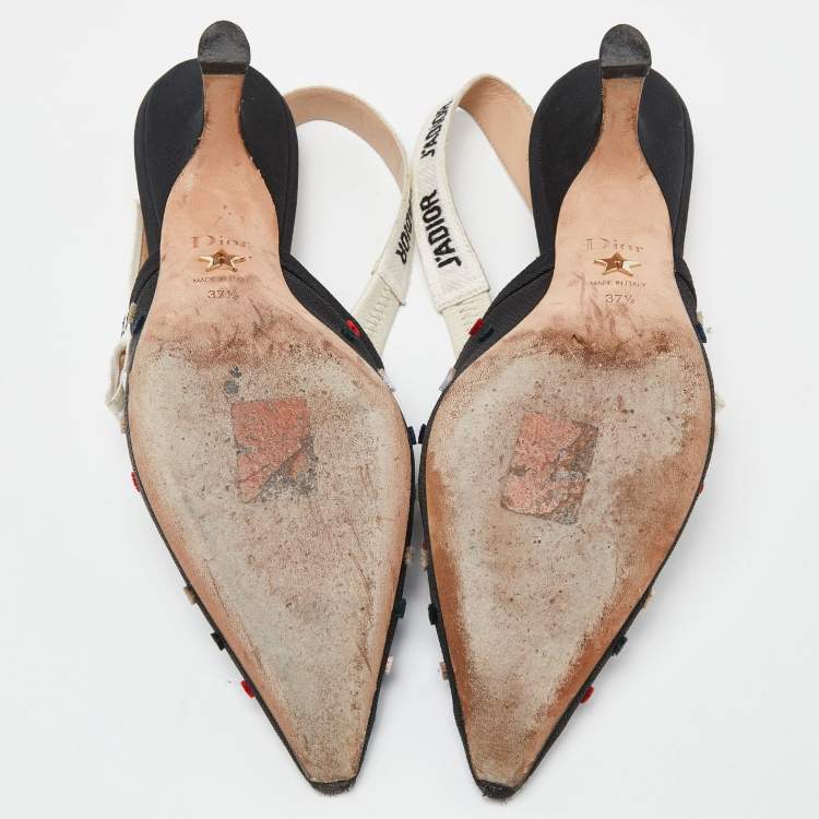 Pre Owned Dior Black Canvas and Mesh J'adior Slingback Pumps Size 37.5