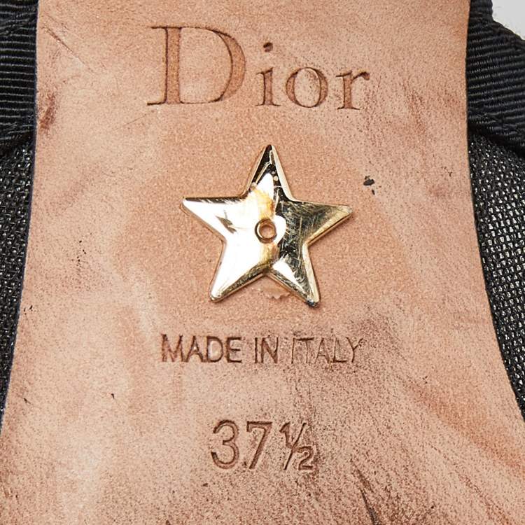 Pre Owned Dior Black Canvas and Mesh J'adior Slingback Pumps Size 37.5