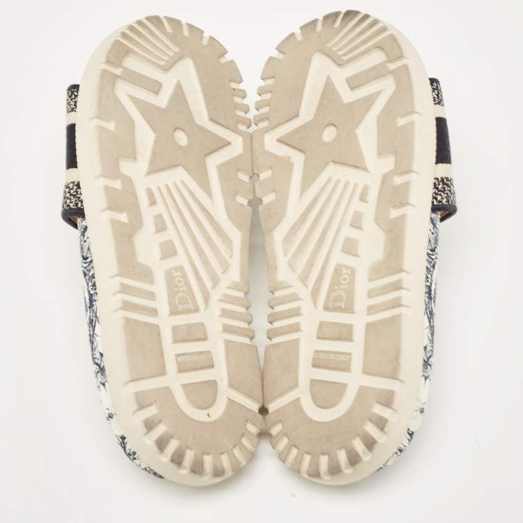 Pre Owned Dior Navy Blue/White Logo Embroidered Canvas Toile De Jouy Dway Slides Size 37.5