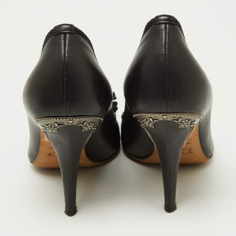 Pre Owned Dior Black Leather Tassel Round Toe Pumps Size 36.5