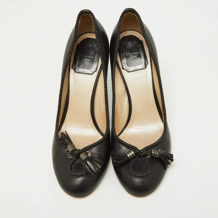 Pre Owned Dior Black Leather Tassel Round Toe Pumps Size 36.5