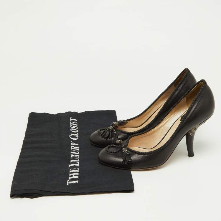Pre Owned Dior Black Leather Tassel Round Toe Pumps Size 36.5