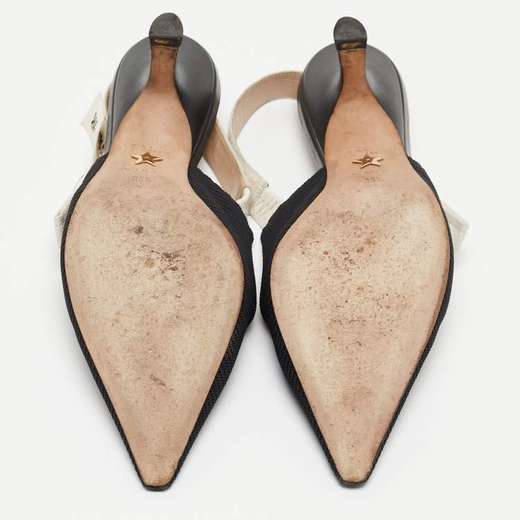 Pre Owned Dior Black Mesh and Canvas  J'Adior  Slingback Pumps Size 35.5