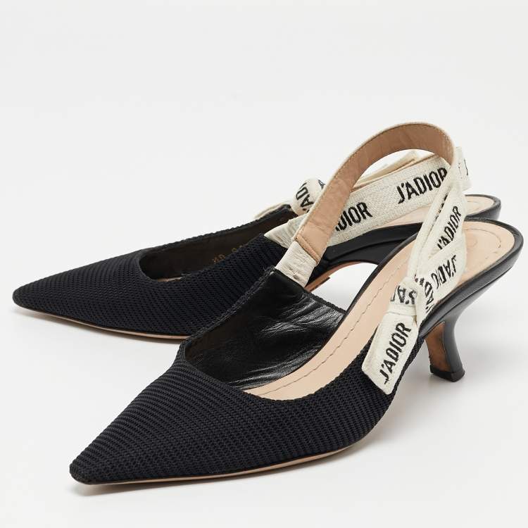 Pre Owned Dior Black Mesh and Canvas  J'Adior  Slingback Pumps Size 35.5