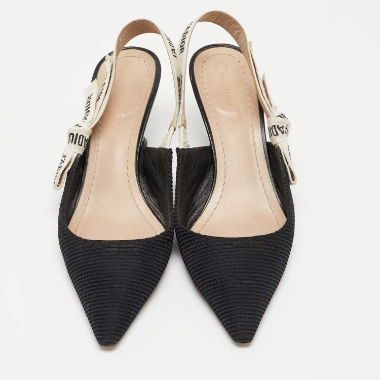 Pre Owned Dior Black Mesh and Canvas  J'Adior  Slingback Pumps Size 35.5