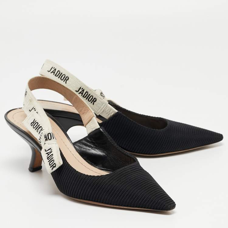 Pre Owned Dior Black Mesh and Canvas  J'Adior  Slingback Pumps Size 35.5