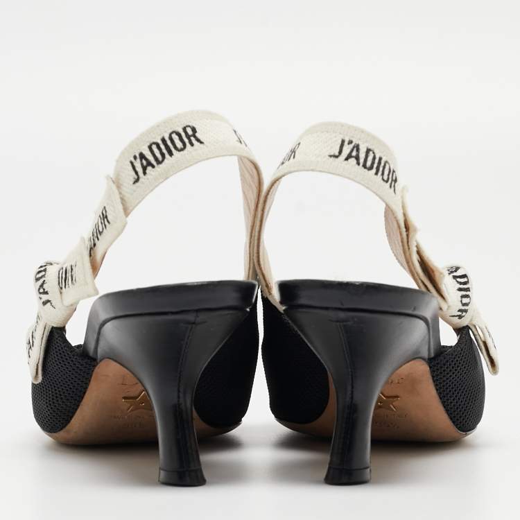 Pre Owned Dior Black Mesh and Canvas  J'Adior  Slingback Pumps Size 35.5