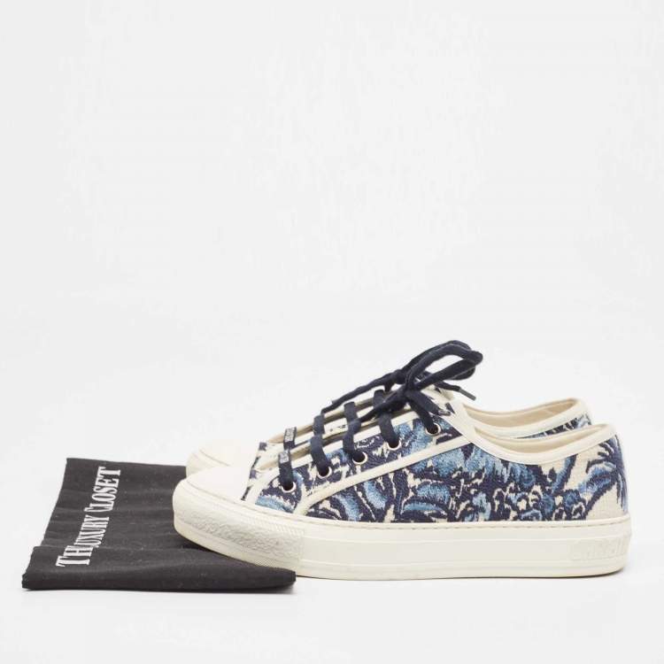 Pre Owned Dior Navy Blue/White Floral Embroidered Canvas Walk'n'Dior Sneakers Size 39