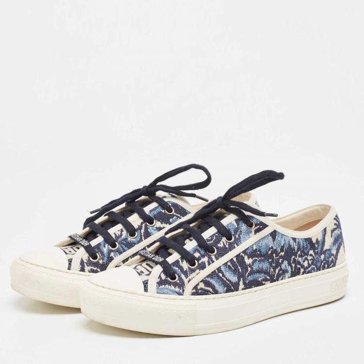 Pre Owned Dior Navy Blue/White Floral Embroidered Canvas Walk'n'Dior Sneakers Size 39