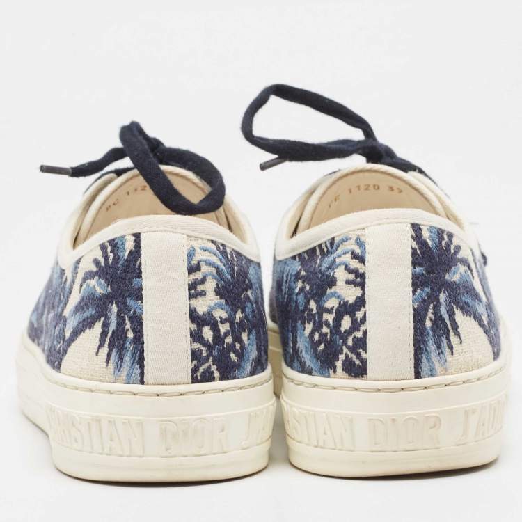 Pre Owned Dior Navy Blue/White Floral Embroidered Canvas Walk'n'Dior Sneakers Size 39