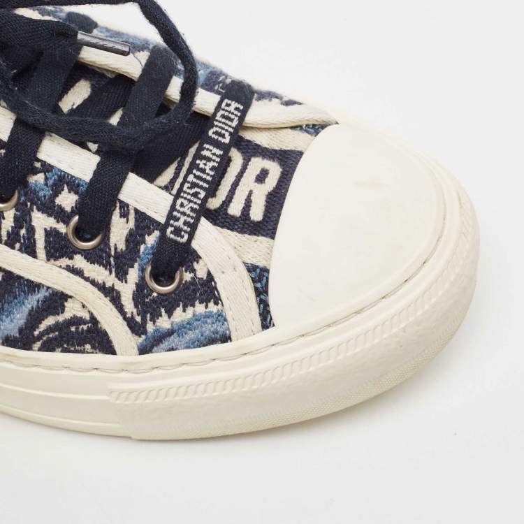 Pre Owned Dior Navy Blue/White Floral Embroidered Canvas Walk'n'Dior Sneakers Size 39