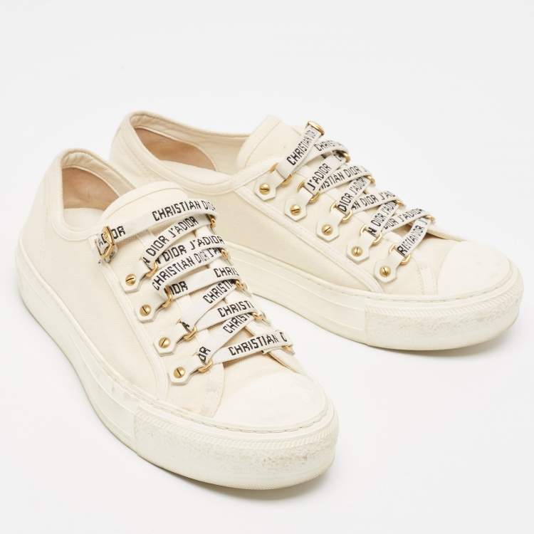 Pre Owned Dior Cream Canvas Walk'n'Dior Sneakers Size 37.5