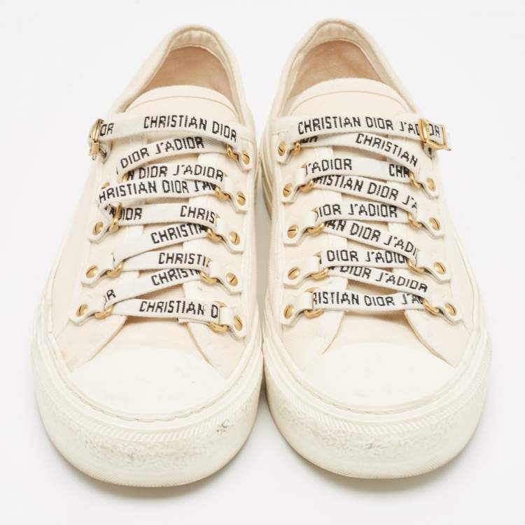 Pre Owned Dior Cream Canvas Walk'n'Dior Sneakers Size 37.5