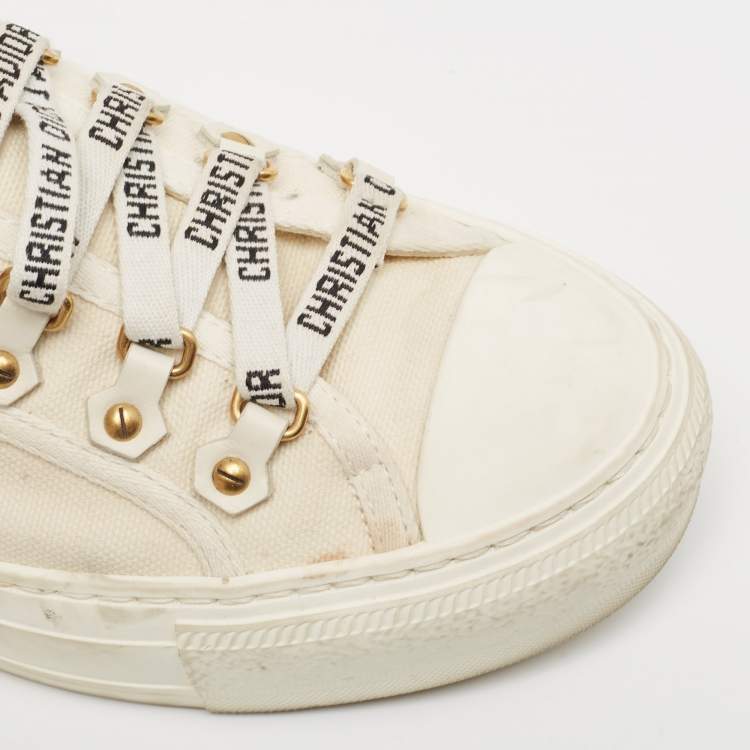 Pre Owned Dior Cream Canvas Walk'n'Dior Sneakers Size 37.5