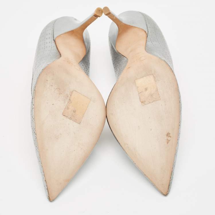 Pre Owned Dior Silver Micro Cannage Patent Cherie Pointed Toe Pumps Size 38.5