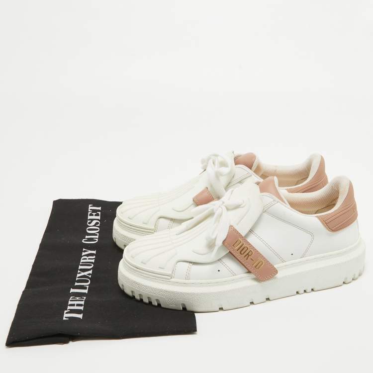 Pre Owned Dior White/Pink Leather and Rubber Dior ID Sneakers Size 37.5