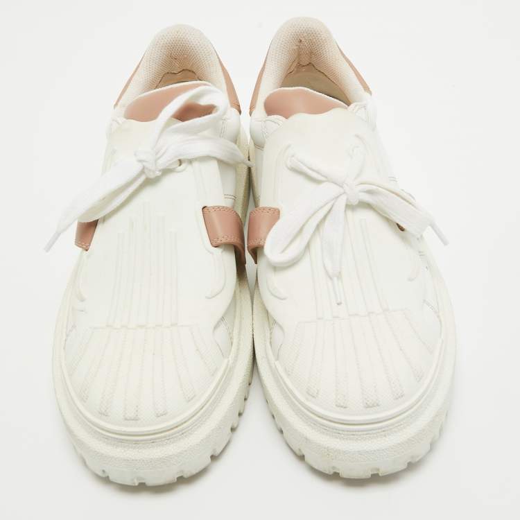Pre Owned Dior White/Pink Leather and Rubber Dior ID Sneakers Size 37.5