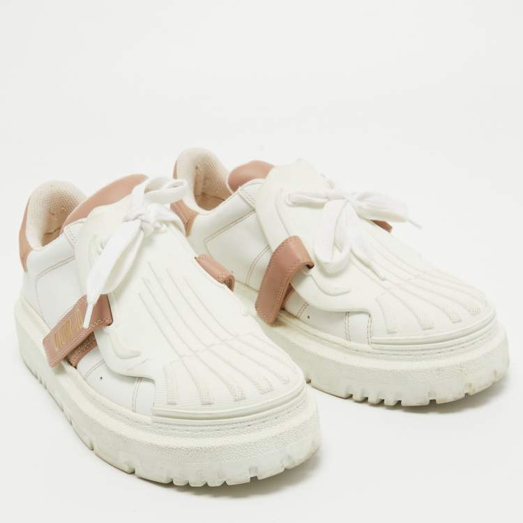 Pre Owned Dior White/Pink Leather and Rubber Dior ID Sneakers Size 37.5