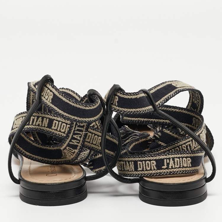 مملوكة مسبقًا Dior Black Technical Fabric J'Adior Ankle Wrap Flats Size 37.5