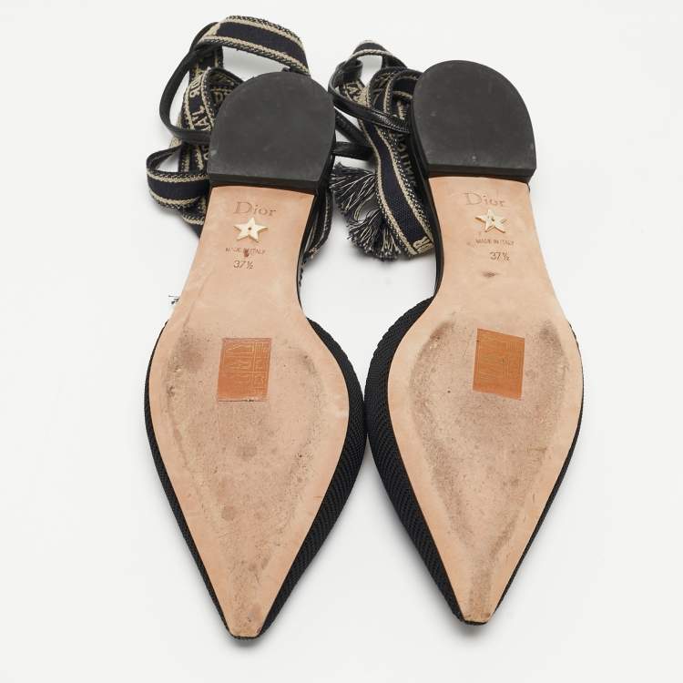 مملوكة مسبقًا Dior Black Technical Fabric J'Adior Ankle Wrap Flats Size 37.5