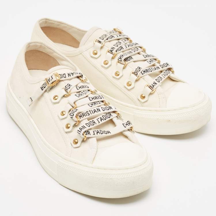 Pre Owned Dior Cream Canvas Walk'n'Dior Sneakers Size 37.5