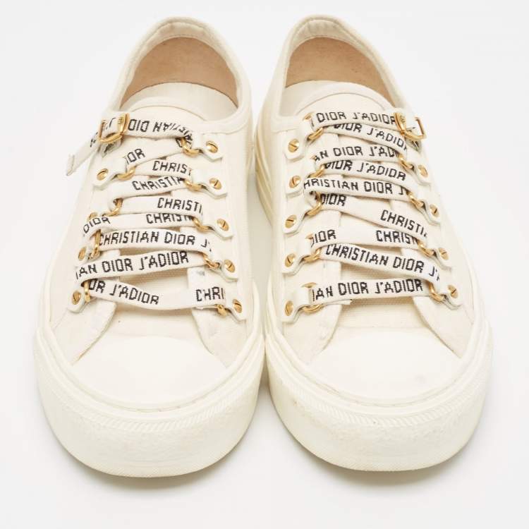 Pre Owned Dior Cream Canvas Walk'n'Dior Sneakers Size 37.5