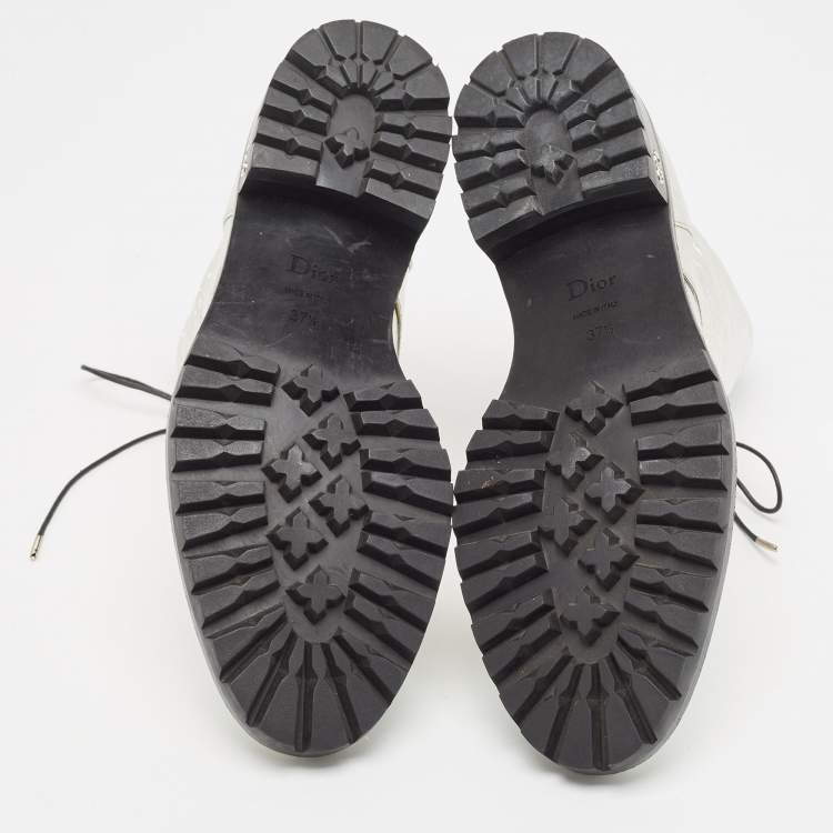 Pre Owned Dior Silver Leather Ranger Boots Size 37.5