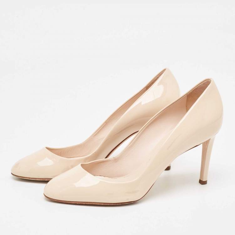 Pre Owned Dior Beige Patent Leather Round Toe Pumps Size 38