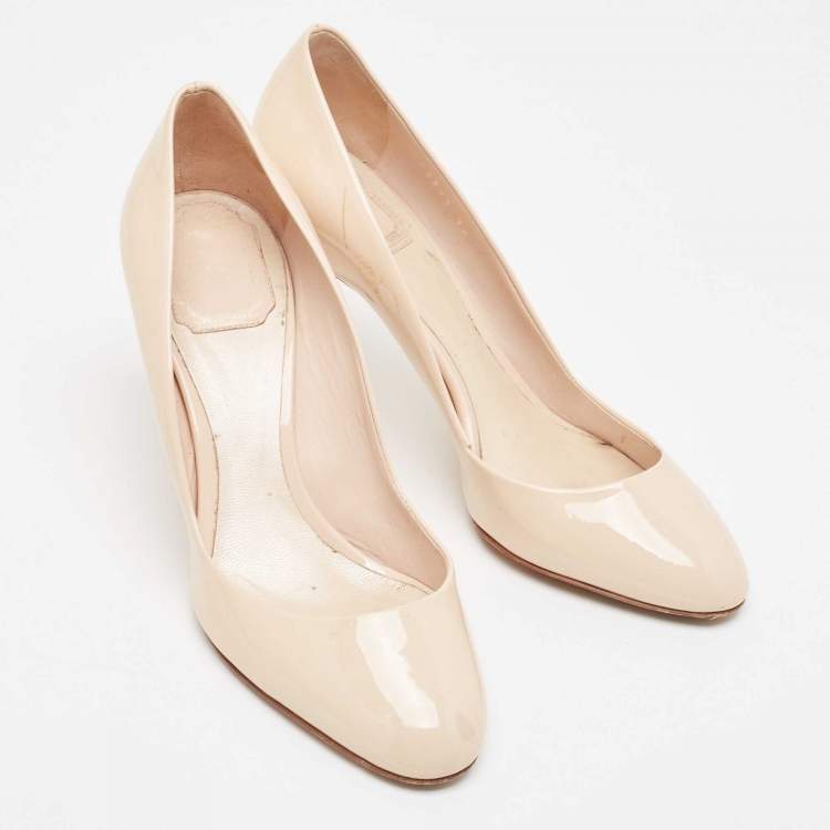 Pre Owned Dior Beige Patent Leather Round Toe Pumps Size 38
