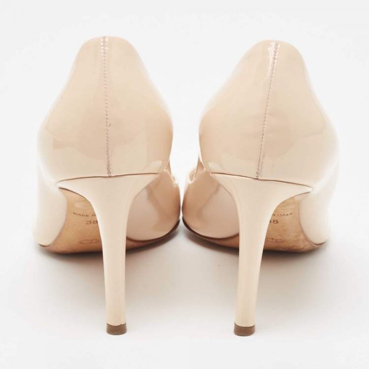 Pre Owned Dior Beige Patent Leather Round Toe Pumps Size 38