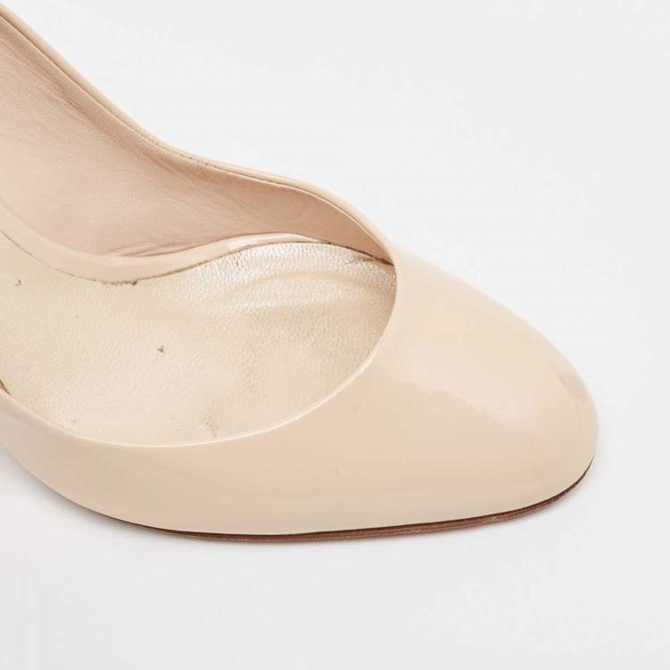 Pre Owned Dior Beige Patent Leather Round Toe Pumps Size 38