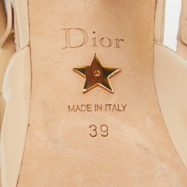 Pre Owned Dior Beige Patent Pointed Toe Elastic Pumps Size 39