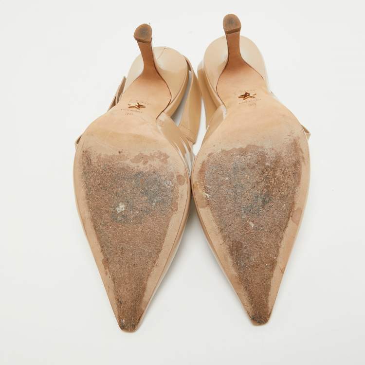 Pre Owned Dior Beige Patent Pointed Toe Elastic Pumps Size 39