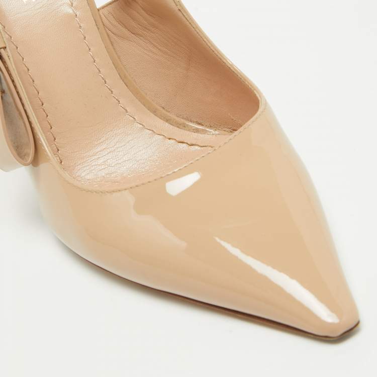 Pre Owned Dior Beige Patent Pointed Toe Elastic Pumps Size 39