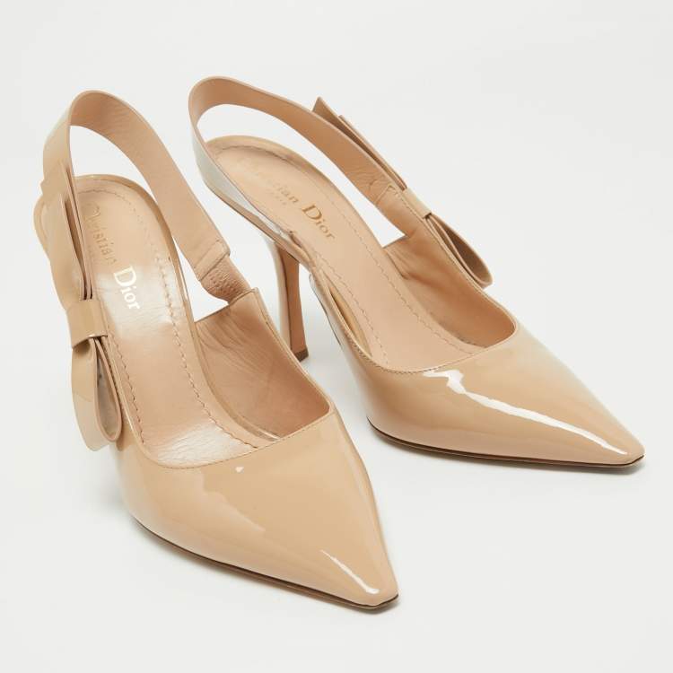 Pre Owned Dior Beige Patent Pointed Toe Elastic Pumps Size 39