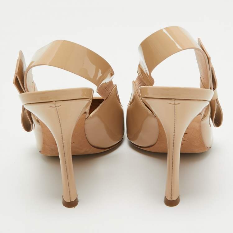 Pre Owned Dior Beige Patent Pointed Toe Elastic Pumps Size 39