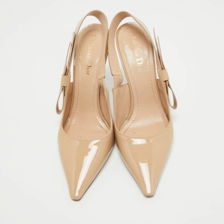 Pre Owned Dior Beige Patent Pointed Toe Elastic Pumps Size 39