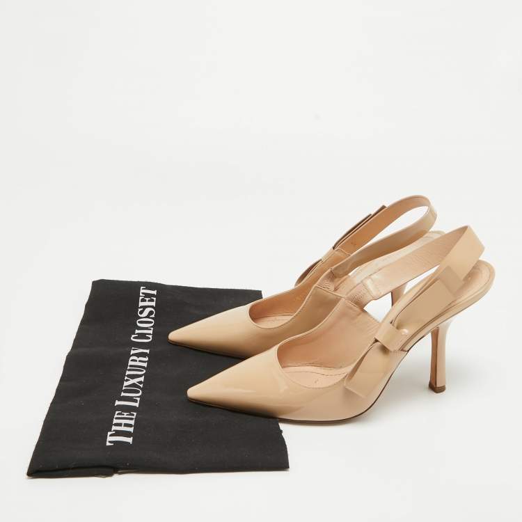 Pre Owned Dior Beige Patent Pointed Toe Elastic Pumps Size 39